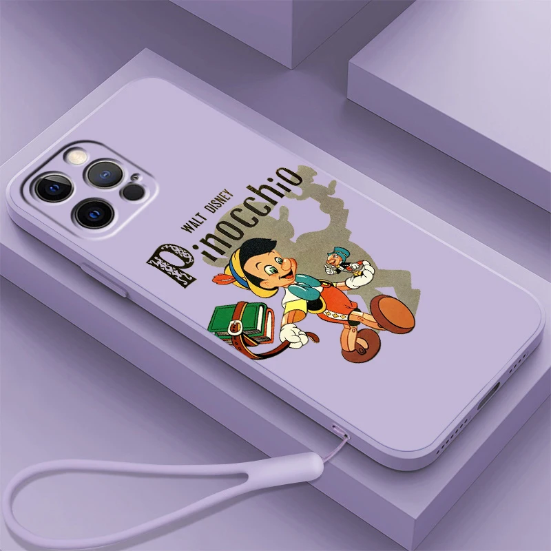 Disney Pinocchio Cute Liquid Rope For Apple iPhone 15 14 13 12 11 XS XR X 8 7 SE Pro Max Plus Mini TPU Phone Case