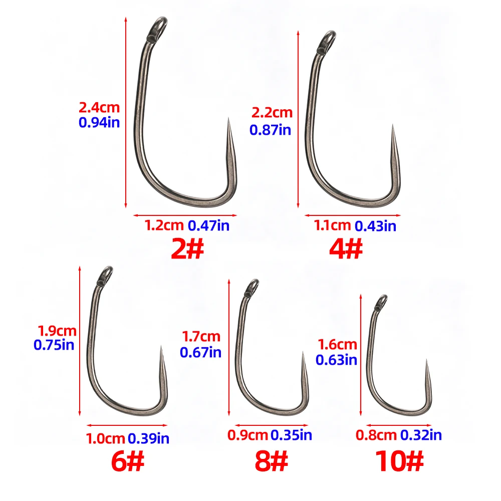 Hirisi 8028 100 Stück PTFE-beschichtete Angelhaken aus Hochkarbon-Edelstahl Rostfrei Scharfe Spitze mit Öse für Angelzubehör – Detail 2