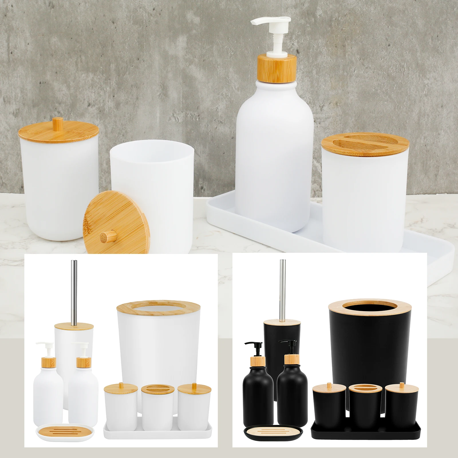 Bathroom Accessories Set Premium Bathroom Set Enduring Soap Dispenser and Toothbrush Holder Set with Trash Can Tray Toilet Brush