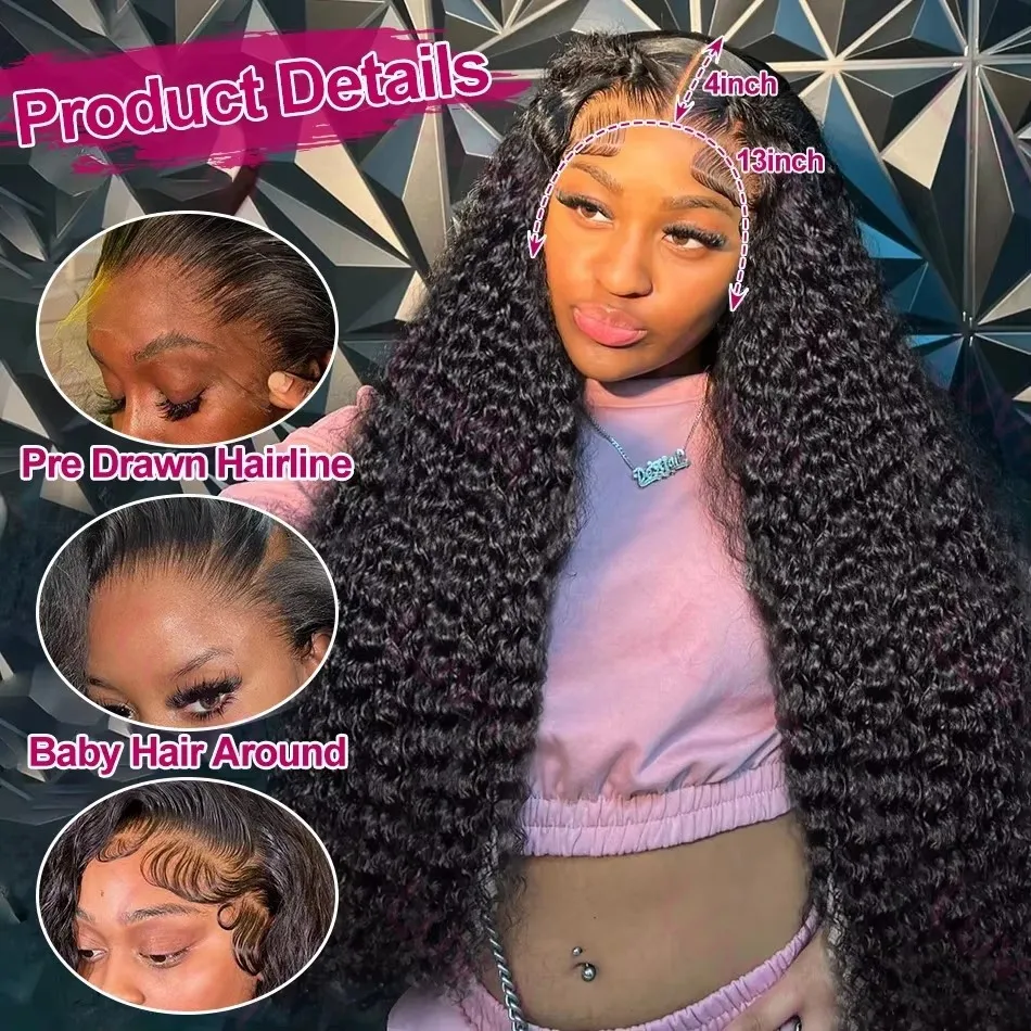 باروكة أمامية فضفاضة بموجة عميقة للنساء ، شعر بشري مجعد ، ماء برازيلي ، 13 × 4 ، 13 × 6 باروكات بدانتيل أمامي عالي الدقة ، وضع Linktowig