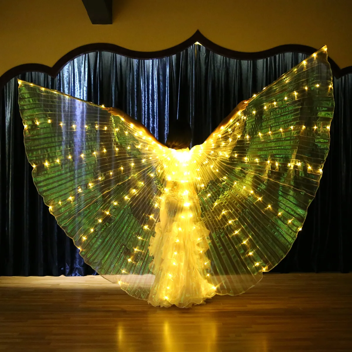 

Yellow LED Isis Wing with Telescopic Stick Belly Dance Butterfly Wings Glowing Light Up Costume for Halloween Christmas Party