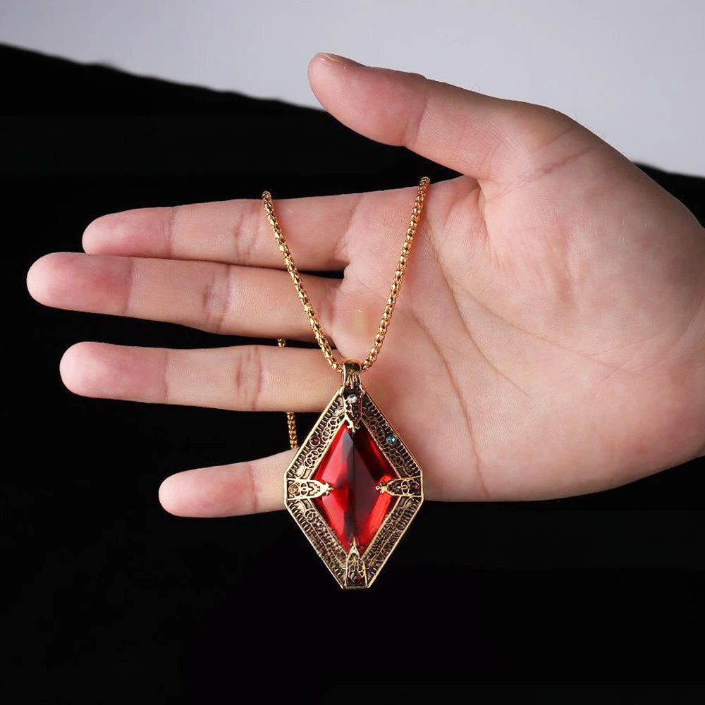 Elder and Scrolls Game Theme Necklace with Retro Red Crystal King Amulet Pendant Neck Chain Anime Punk Jewelry for Men Gamer - Image 4