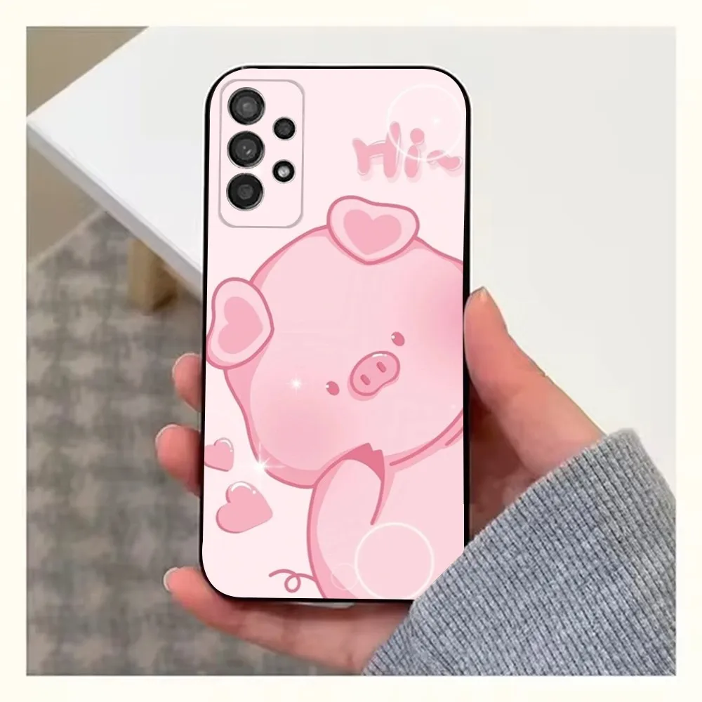 Bonita funda de teléfono Piggy para Samsung S25,S24,S23,S22,S20,S21,S10,Ultra,Plus,Lite,FE, funda negra de silicona suave