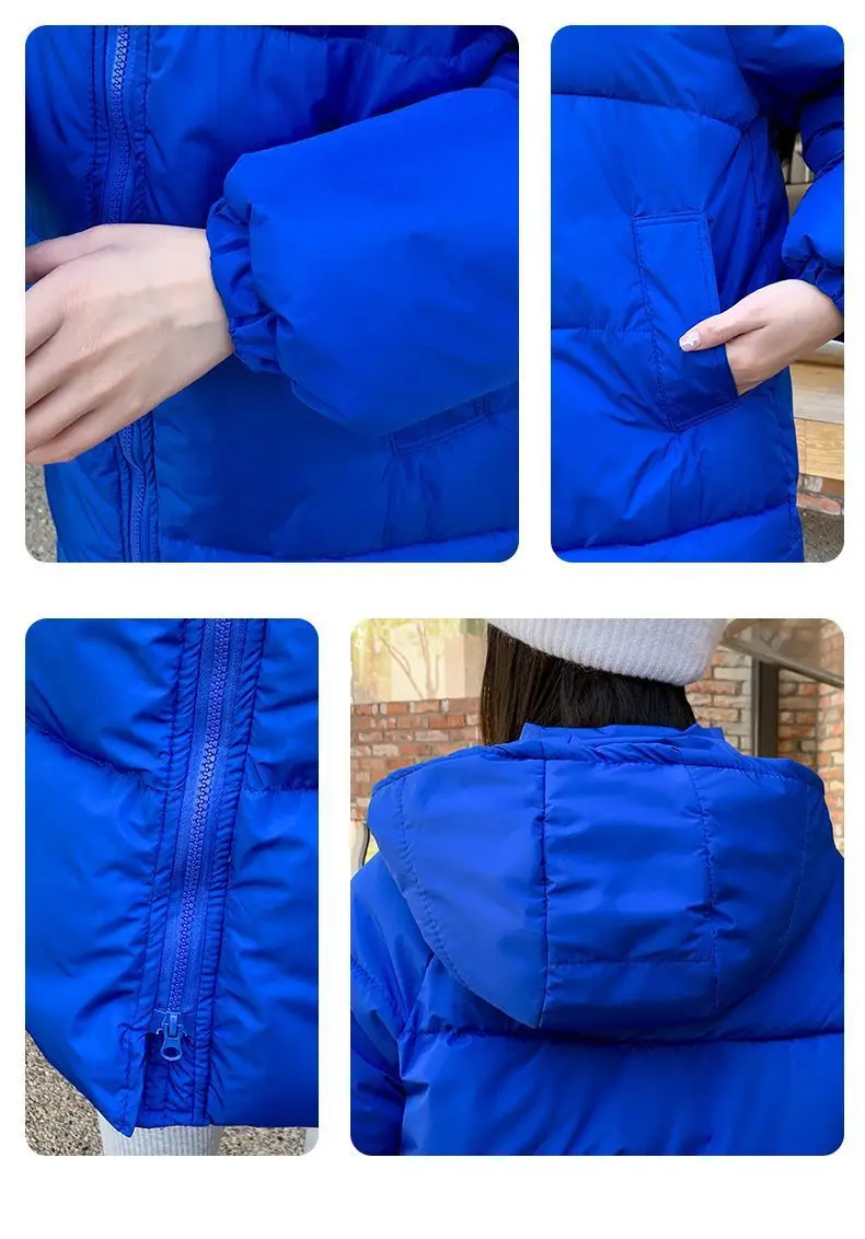 Thickened Women\'s Puffer Jacket Winter Korean Version Loose Mid-Length Solid Color Hooded Casual Thermal Coat