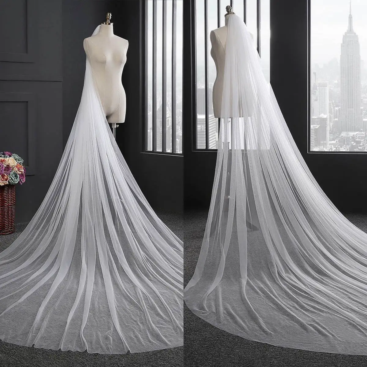 

Simple Wedding Veils Chapel Veil One-Layer Wedding Veils With Comb 250cm Length Bridal Veil White Headscarf High Quality