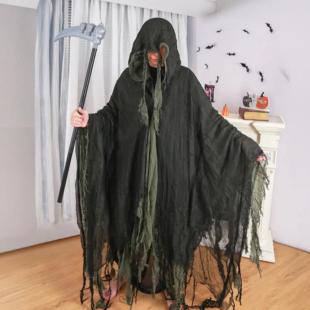 Witchy Hooded Cape Halloween Cloak with Hood Renaissance Cape with Scythe for Adult Grim Reaper Cosplay Costume Haunted House