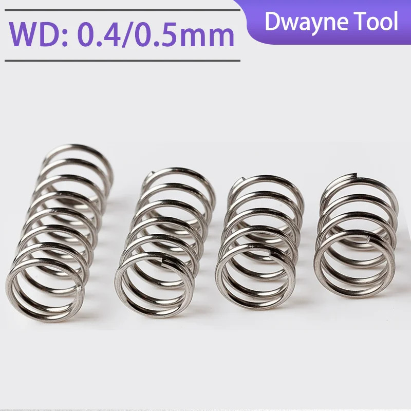 304 Stainless Steel Compression Spring, WD: 0.4/0.5mm, OD: 3-10mm, L: 5-50mm, Industrial, Toys, Vending Machine, DIY, Springs