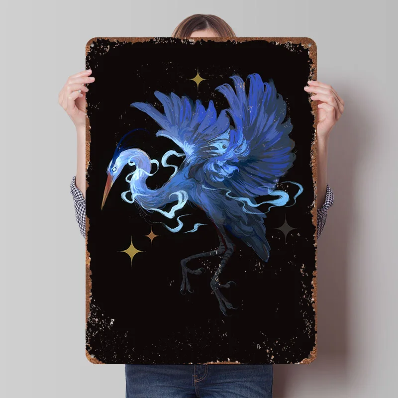 Blue Heron Printed Poster Customized Wall Art Retro Vintage Metal Tin Signs for Room Decoration At Home Decor Items Man Cave