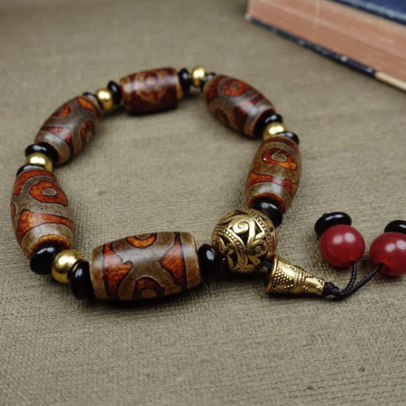 Factory Wholesale Agate Three-Eye Tibet Beads Bracelet Men's Tibet Beads Agate Bracelet Wholesale Live Supply