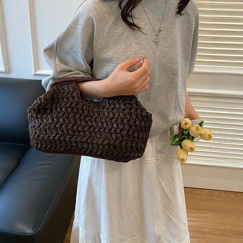 Nuevo Bolso de Playa de Verano para Mujer, Bolso de Mano de Lujo, Bolsos de Paja de Diseñador, Bolso Tote, Bolso de Mano de Moda, Bolsos de Ratán Tejido, Bolso de Viaje Femenino
