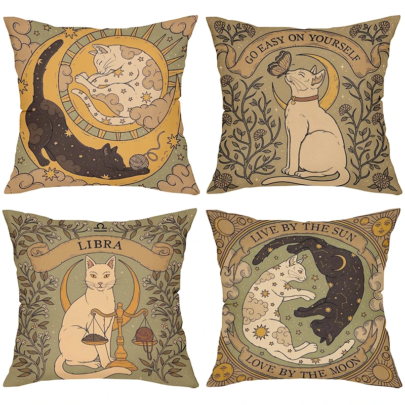 Cat Themed Cushions Live By Sun Love By Moon Polyester pillowcase, sofa decorative cushion cov Headboard Pillow