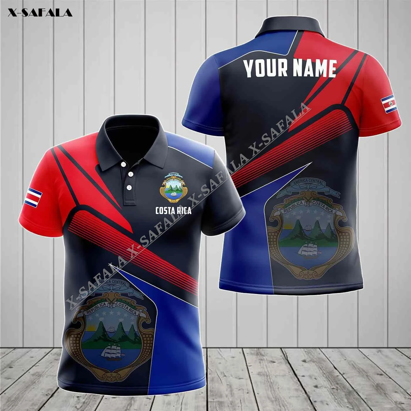 Proud  Costa Rica Coat Of Arms Flag America 3D Print Men's Adult Polo Shirt Short Sleeve Top Tee Breathable Soft Touch