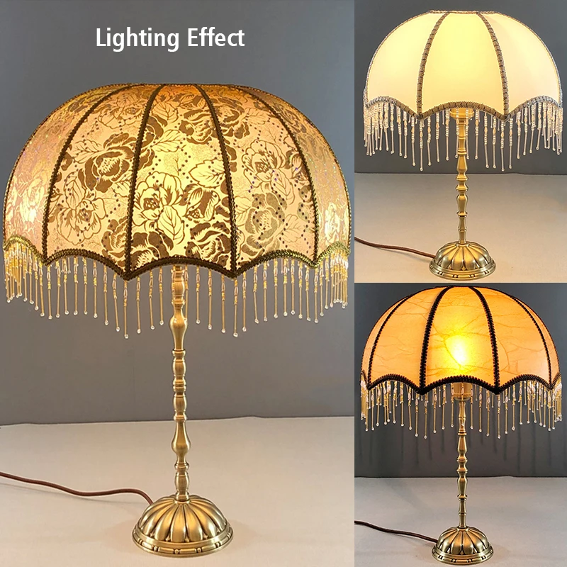 European Lamp Shade Vintage Fabric Beads Lace Floral Wall Lamp Lampshade Luxury Table Lamp Covers Bedroom Home Decoration