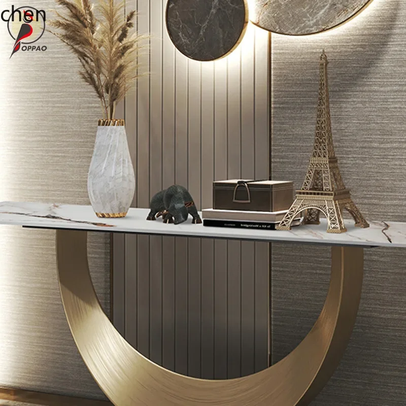 DSA Entryway Table Light Luxury Style Marble Entryway Table Modern Simple Semi-Circular Wall-Mounted Hallway Entryway