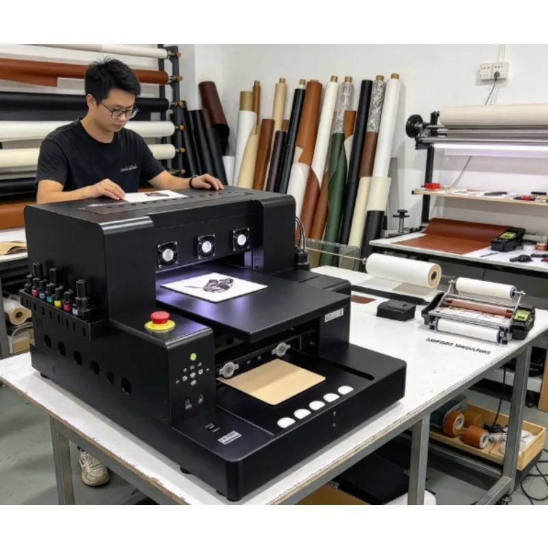 Industrial 4060 UV Flatbed Printer A2 Size 3D Emboss Varnish Machine Dual DX8 Heads For Bottle Phone Case Acrylic Metal Wood