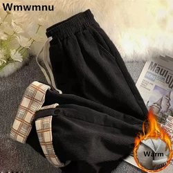 Winter Corduroy Plush Velvet Lined Ankle-length Pantalons Women Casual Big Size Straight Pants Baggy Thicken Warm Trouser 145kg