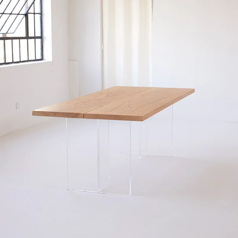 Modern simple acrylic suspended dining table rectangular household log dining table designer creative restaurant