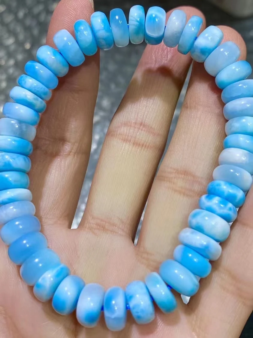 

Natural Blue Larimar Gemstone Abacus Beads Bracelet 9.4x5.4mm Pattern Fashion Jewelry Larimar Women Men AAAAAAA