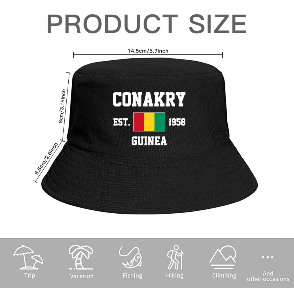 Bucket Hats  Guinea EST.1958 Conakry Emblem Flag Sun Shade Cool Outdoor Summer Fisherman Caps Fishing Hat