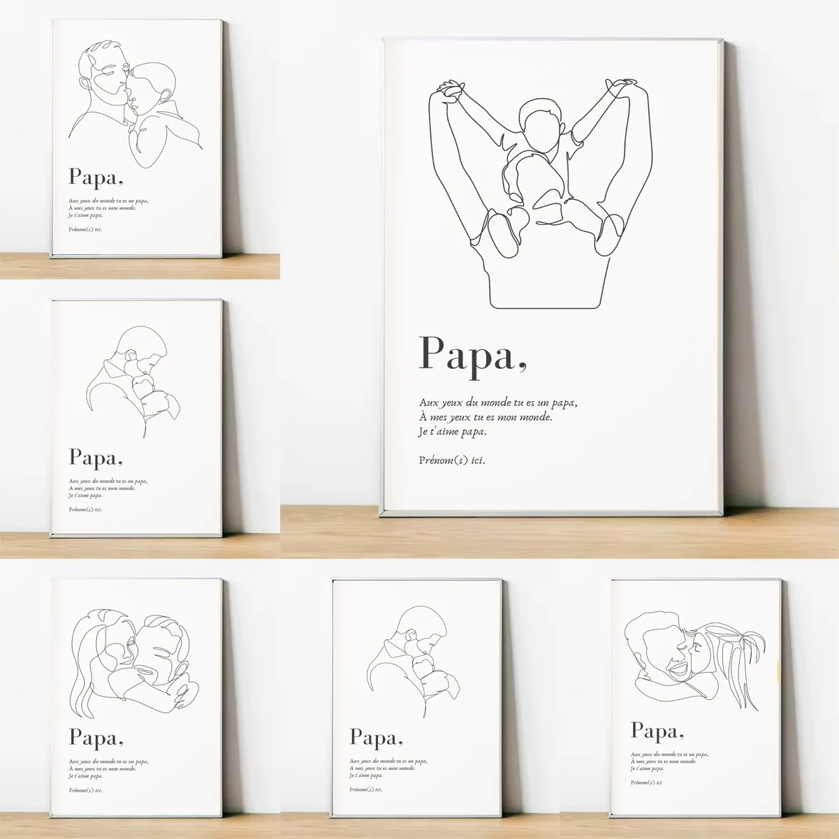 1 pièce Affiche d'art minimaliste pour la Fête des Pères, avec portrait de pères et fils et filles, citation, cadeau idéal pour la décoration intérieure