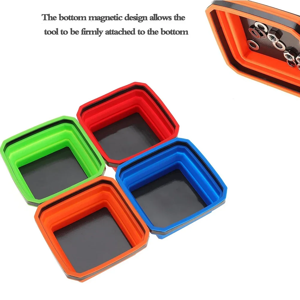 4.5 Inch Collapsible Magnetic Screw Tray Silicone Bowl Tool Part Storage Box Plumber Carpenters Tool Organizer Magnetic Tray