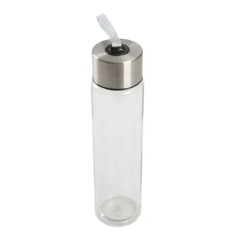 Mainstays 18oz Plastic Clear Water Bottle Stainless Steel Screw  Lid with Strap