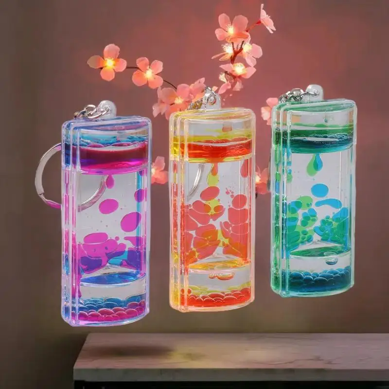 1pc Dynamic Liquid Timers Key Chain Colorful Motion Bubbler Keyring Bag Charm Decor