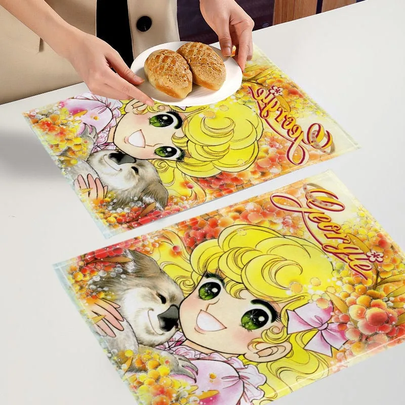Mantel Individual de cocina Lady Georgie Rose, manteles de mesa de comedor de lino y algodón con Chica de Anime, posavasos bohemio, tapete para taza, decoración del hogar 7,10