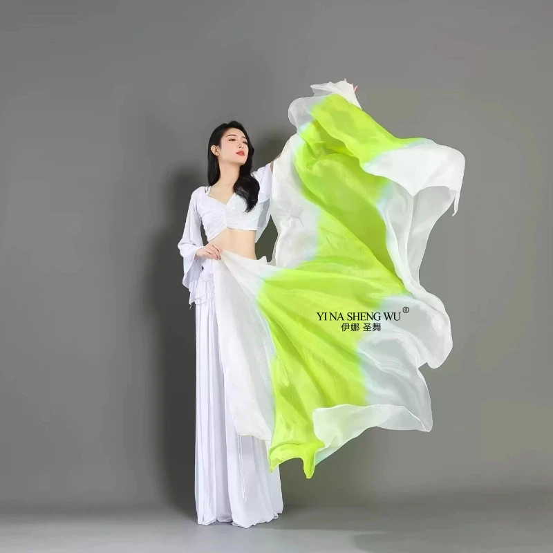 Voile de danse du ventre en soie véritable, 250x114cm (98.4x44.8 pouces), châle personnalisé en soie véritable teint à la main, dégradé de couleur, vente en gros