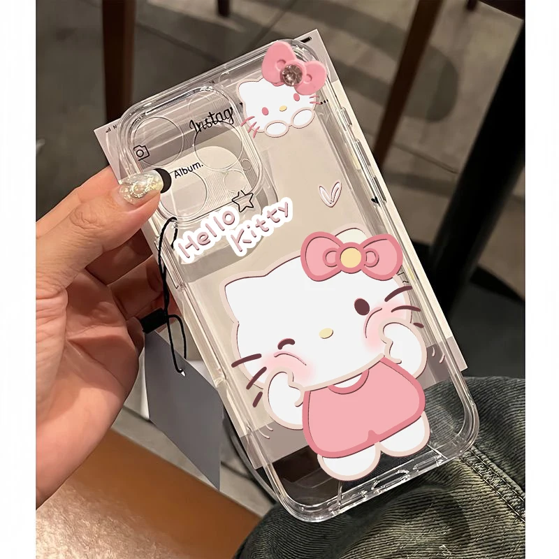 حافظة هاتف هالو كيتي ثلاثية الأبعاد لهاتف آيفون 17 16 برو ماكس 17 اير 16e 15 14 12 13 11 برو ماكس X 16 بلس 13 غطاء صغير شفاف