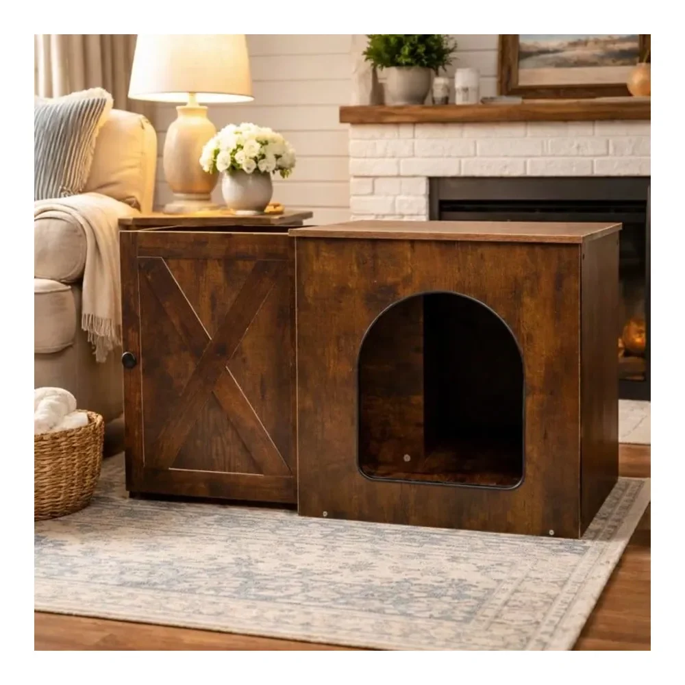 

Dog House Dog Kennel OutdoorCat Litter Box Enclosure Cabinet Wooden Hidden Cat Toilet Furniture Side Entry Cat House Doubles As