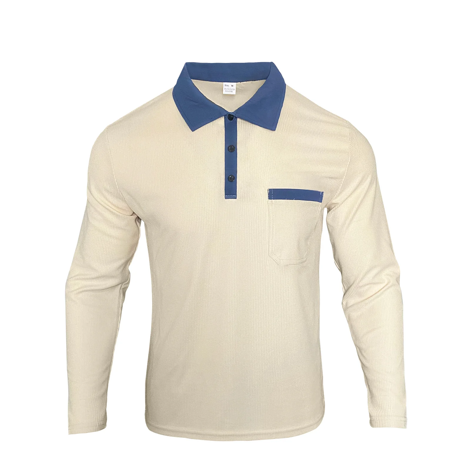 Men's Long Sleeve Contrast Color Polo Shirts Business Casual Patchwork Pull On Polos Tops Male Spring Autumn Daily Loose Tees