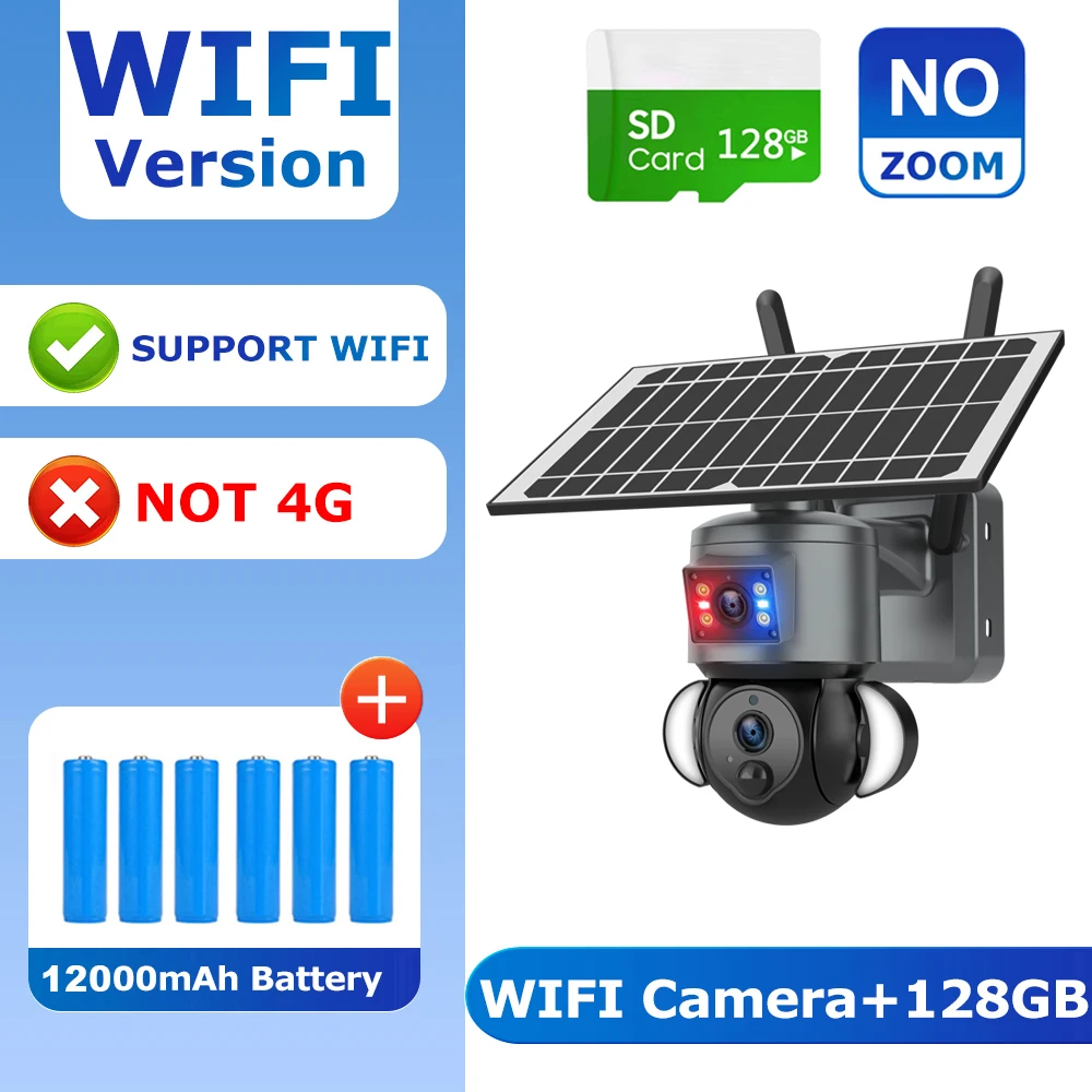 SHIWOJIA 4K 8MP Solar Camera 4G SIM/WIFI Beveiliging Outdoor Dual Lens Opname Humanoïde Tracking Kleur Nachtzicht PTZ Cam