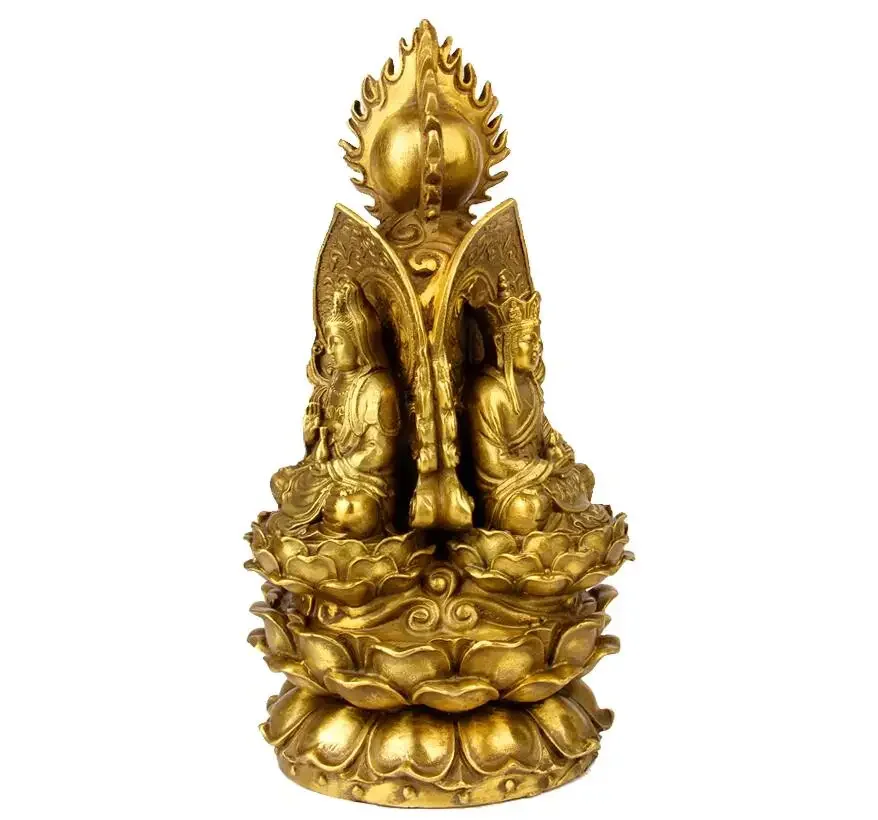 Pure brass three sided Buddha bronze Three Saints of Saha ornament Guanyin Shakyamuni Buddha Ksitigarbha Bodhisattva ornament