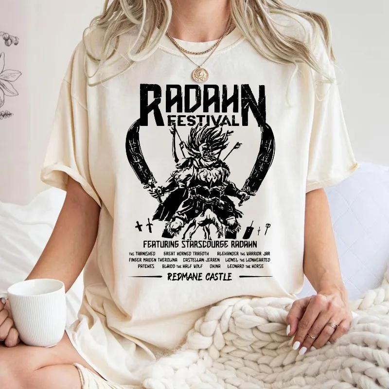 Radahn Festival Letter Print Graphic Tee Unisex Cotton T Shirt Men's Women Streetwear Oversized Loose Short Sleeve Streetwear