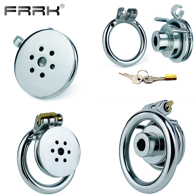 

FRRK Curve Penis Rings Metal Inverted Plug Chastity Device Cock Cage with Detachable Belt Catheter BDSM Sex Toys Shop for Men