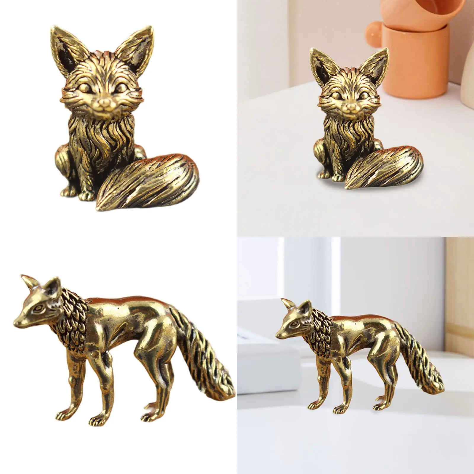 Fox Figurine for Office Decor Miniature Animal Sculpture for Tea Lovers