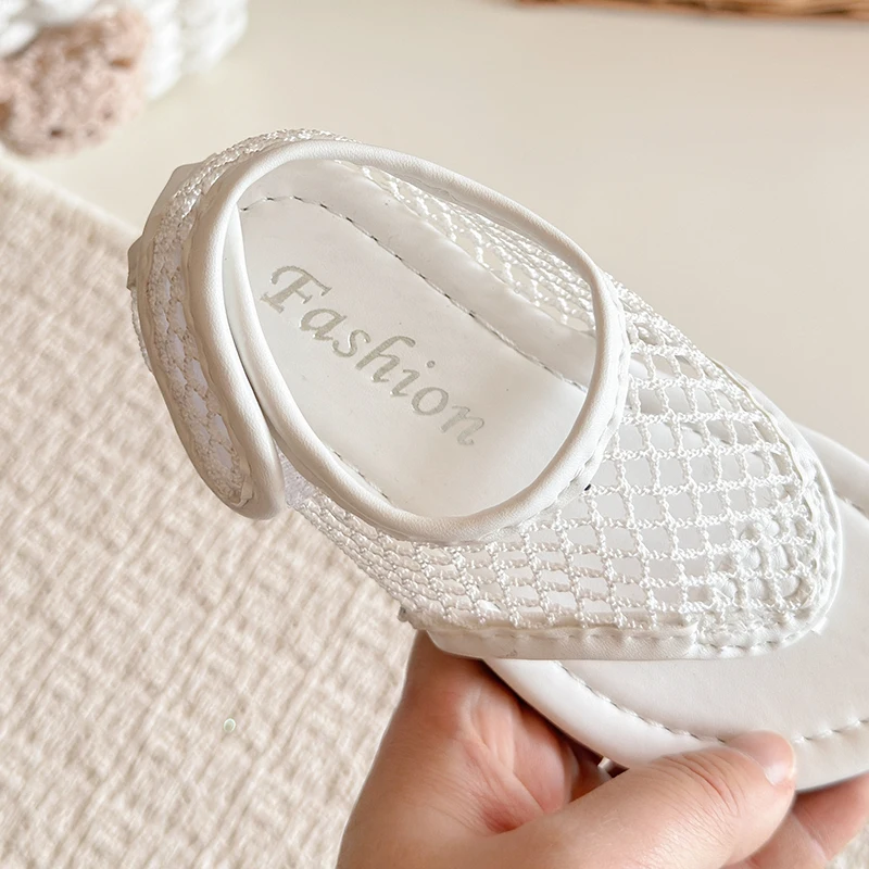 Spring Boys Girl's Flip Flop Sandals Mesh Hook-loop Breathable Chic Kid's Flat Shoe Solid Colors Anti-slip Casual Children Shoes