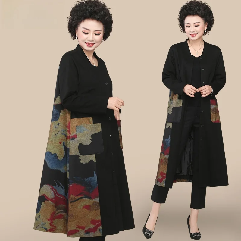 

Пальто-ветровка женское для женщин среднего возраста, повседневное, свободного кроя, средней длины, с винтажным узором, однобортное, вязаное, для мам