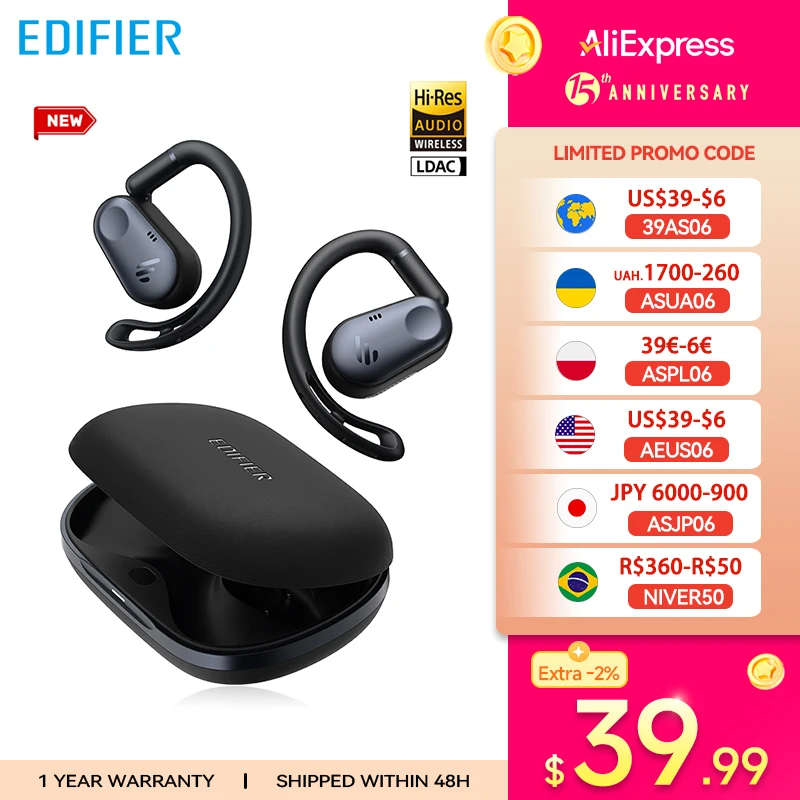 Edifier Comfo Flex True Wireless Bluetooth Earphones Open-ear Headphones Bluetooth 5.4 Ear Hooks Earphone,Hi-Res Audio,IP55