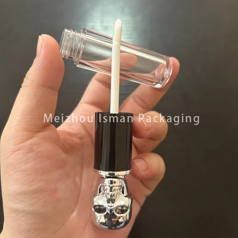 50pcs Halloween style unique silver skull Lip glaze empty tube human head lip gloss container empty bottle tubes 5ml 3ml