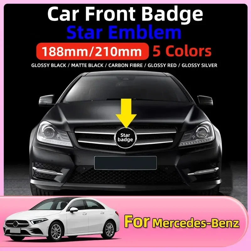 

1pcs 188mm 210mm ABS Car Front Grille Badge Decal Cover Emblem For Mercedes Benz A/B/C/E/S Class GLA CLA GLE GLK CLK CLS GLS GLC