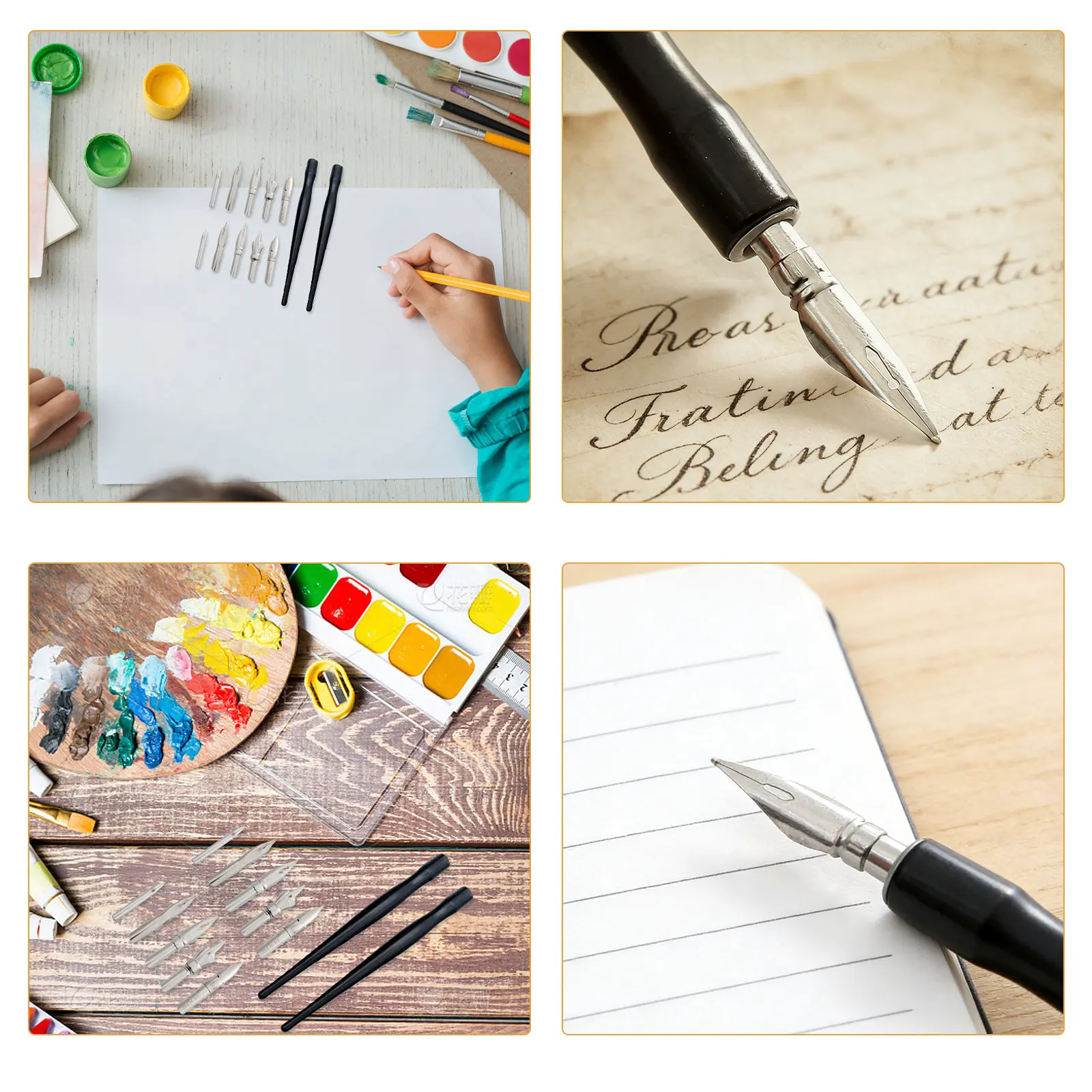 

2Sets Premium Cartoon Dip Pen Set Plastic Metal Construction Easy Replace Nib Holder for Artists Beginners Drawing Writing