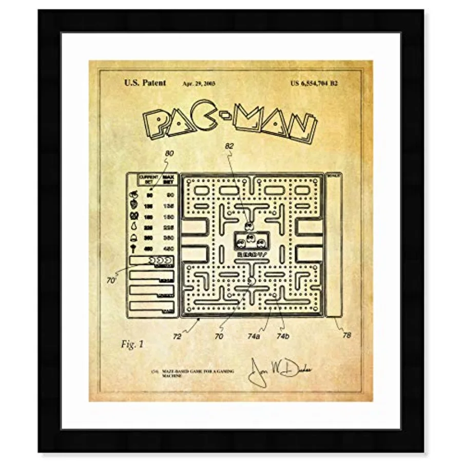 

Vintage entertainment and hobbies wall art prints 'Maze Based Game Screen 2003' framed blueprints home decor 10 x 12 yellow and