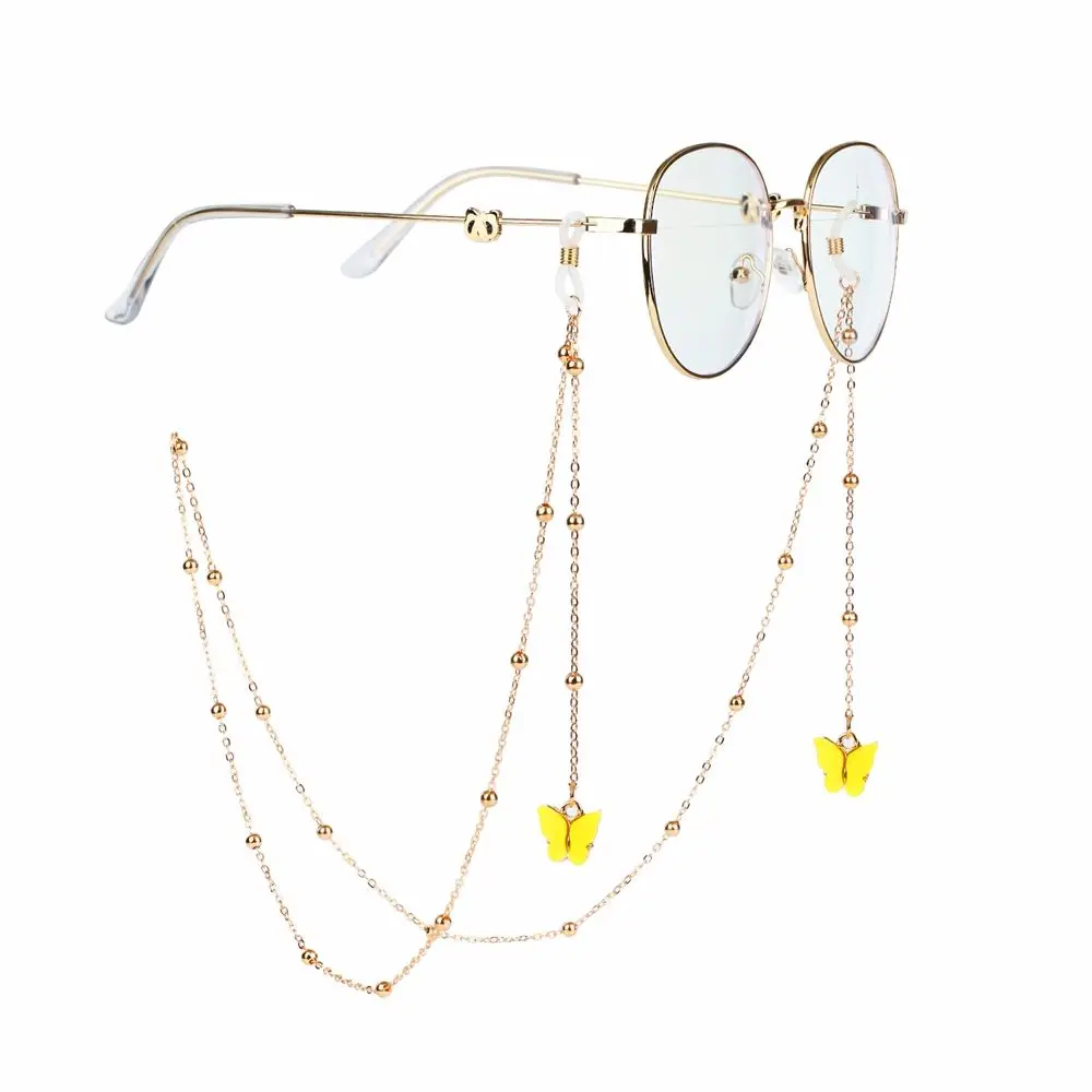 Colorful Temperament Non-slip Eyewear Anti-lost Bead Metal Glasses Chains Butterfly Neck Strap Mask Hanging Rope