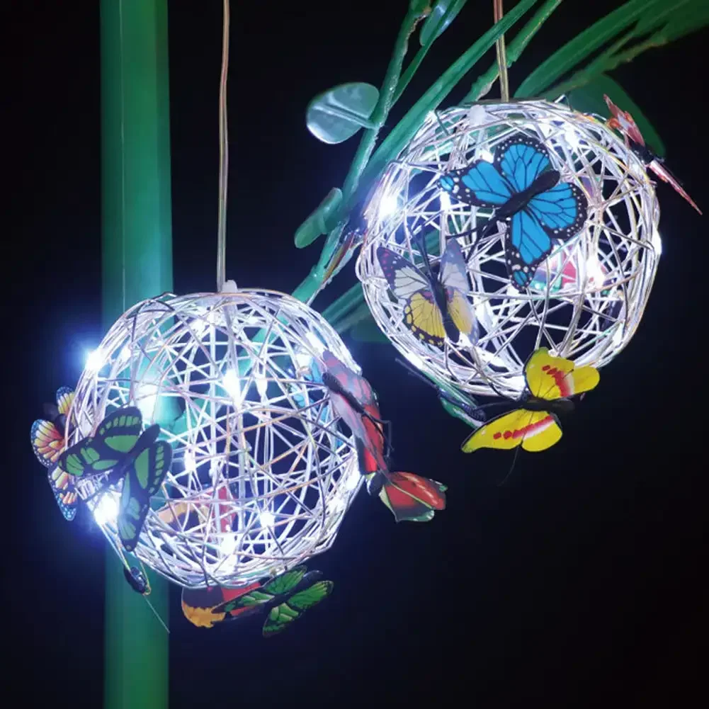 

Outdoor Solar Garden Light Metal Home Decorative Nightlight Butterfly Pendant Waterproof Butterfly Round Ball Light Weaving Mesh