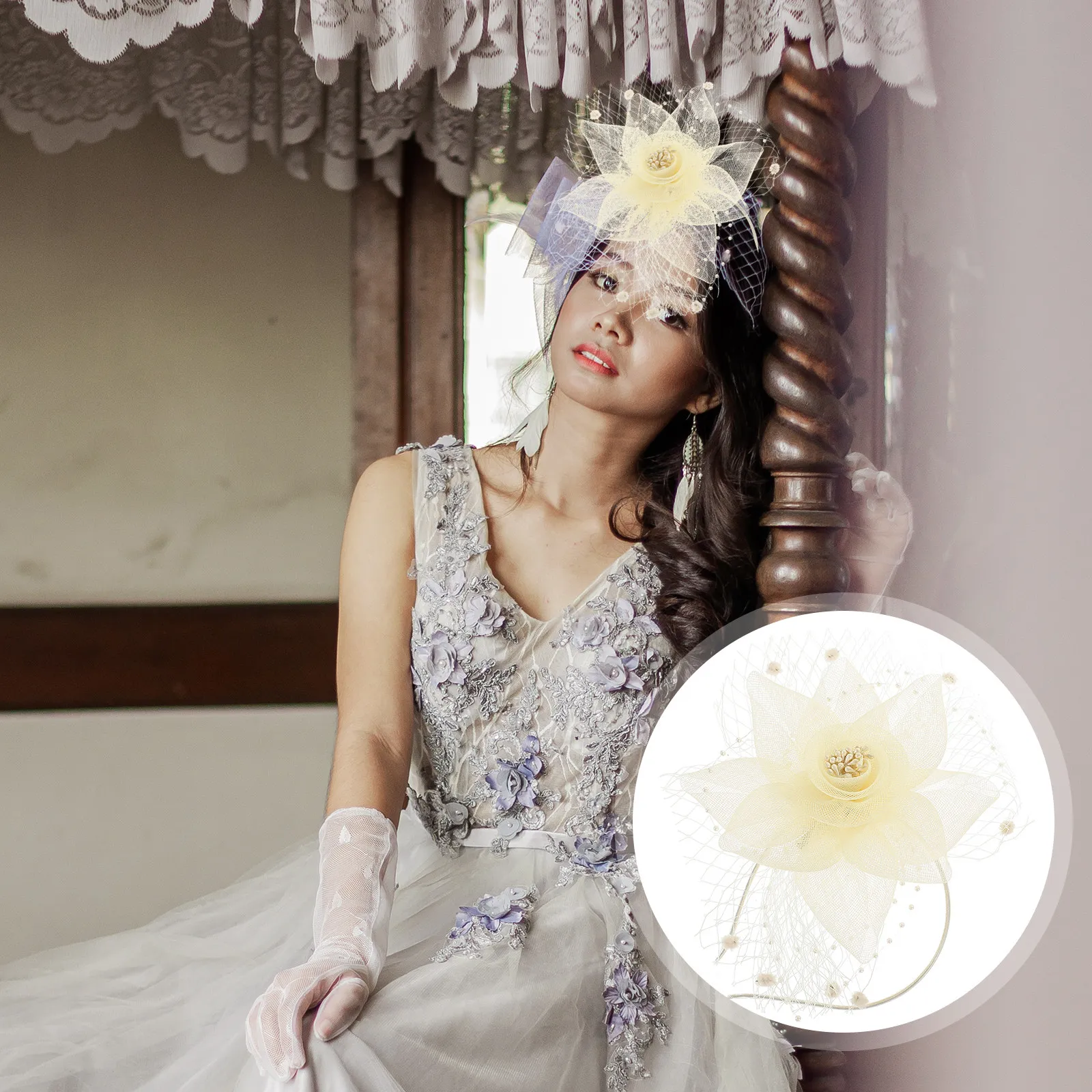 

Женская повязка на голову с фасцинатором, изысканное украшение для волос из сетки, подходит для длинных или коротких волос, идеально подходит для празднования Рождества и Нового года.