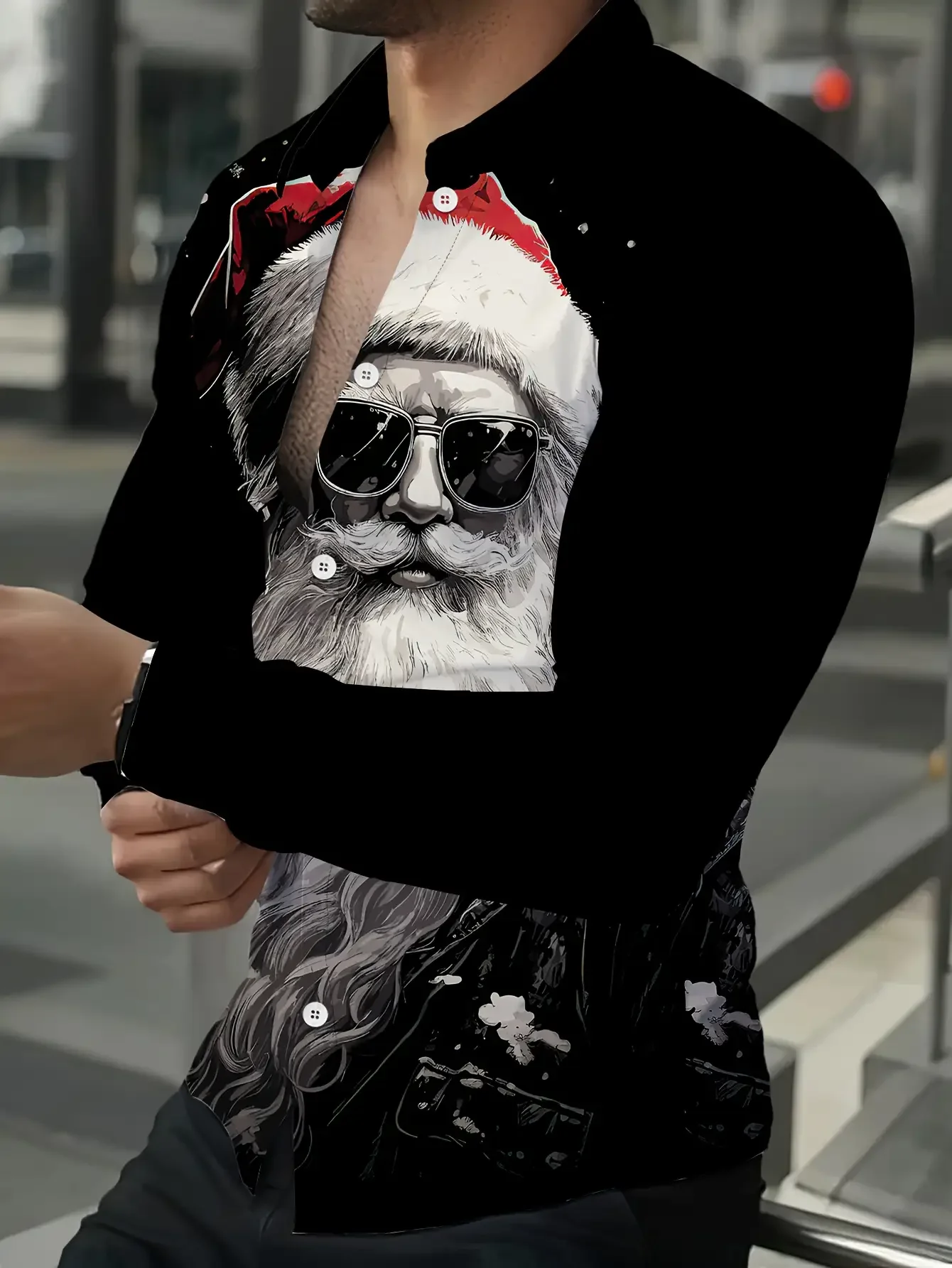 

Fashionable Christmas themed shirt with cool Santa Claus pattern men's button up cardigan