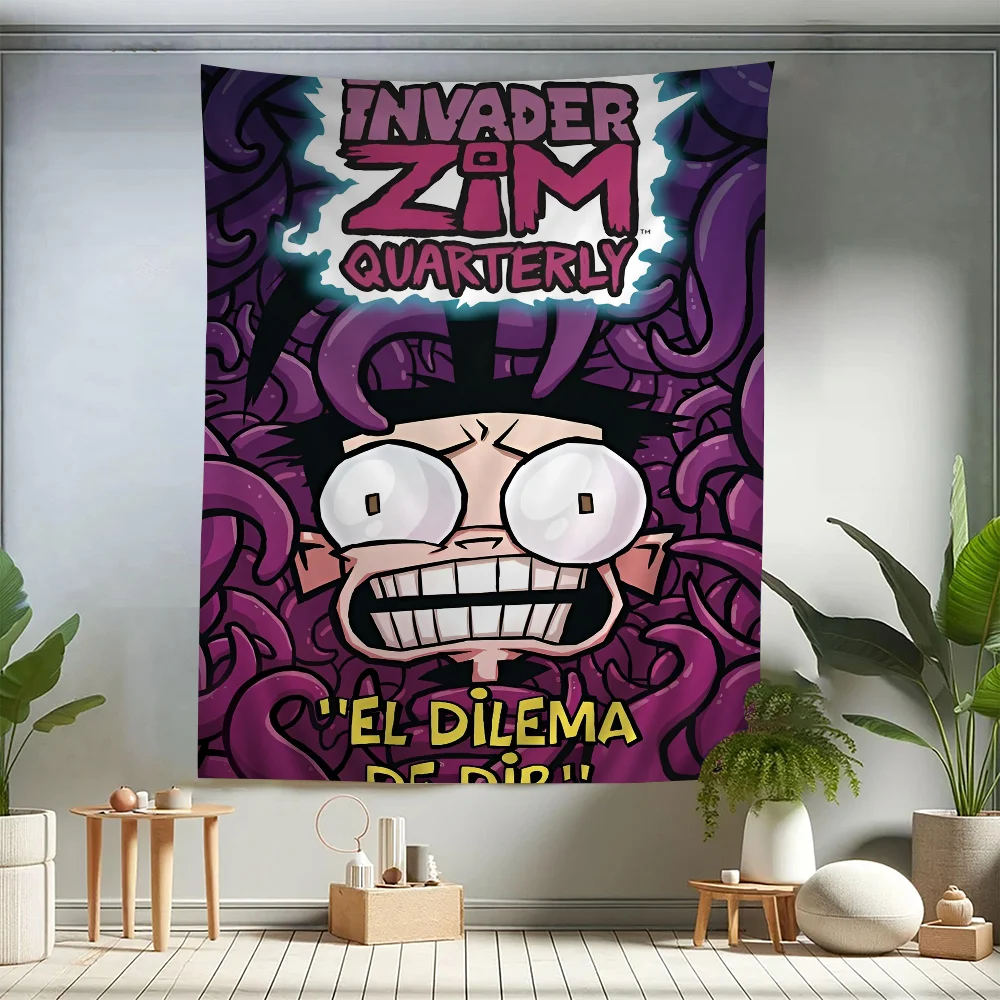 I-Invader Z-Zim Cartoon Printed Large Wall Tapestry Indian Buddha Wall Decoration Witchcraft Bohemian Hippie Decor Blanket