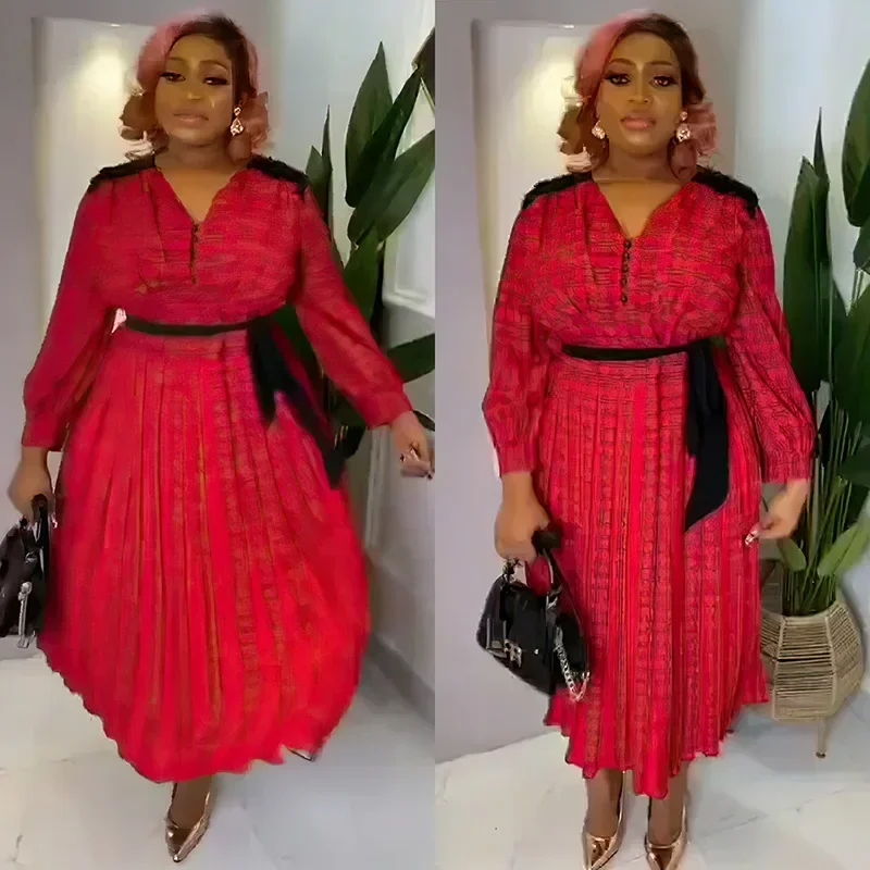 Vestidos de Noche de fiesta africanos para mujer, vestido largo africano de manga larga con cuello en V de poliéster, ropa Dashiki africana 2024